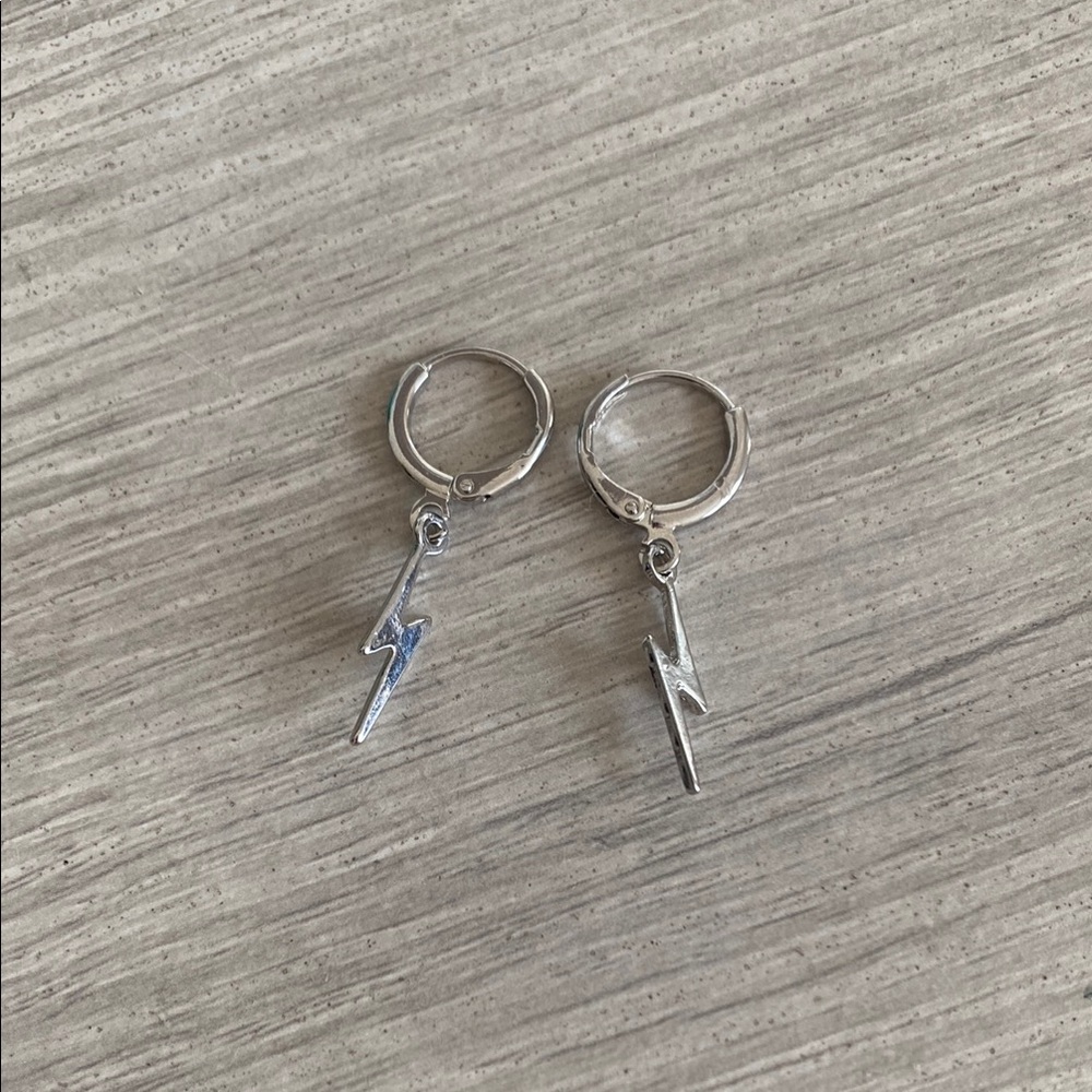 Silver Lightning Bolt Hoop Earrings